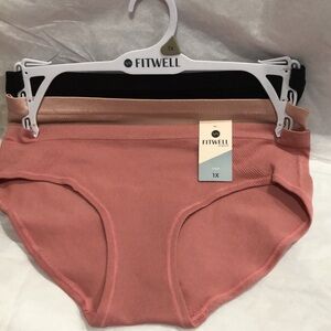 Fitwell Intimates 3pack stretch ribbed black nude mauve pink panties size 1X new